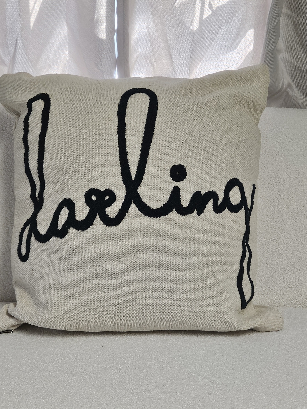 NEW - 'Darling' Script Decorative 26" Throw Pillow - Cream with Black Embroidery